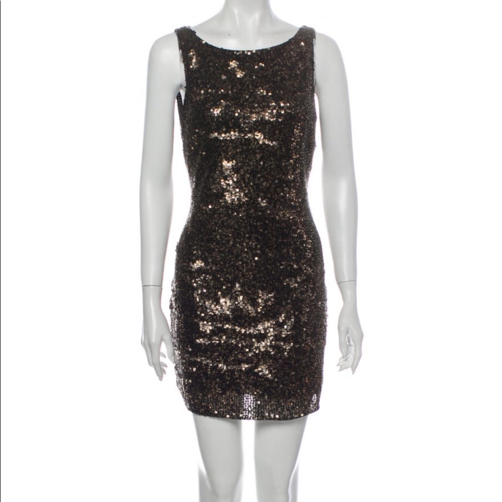Parker Gold Sequin Mini Dress S Euc